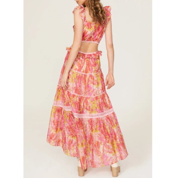 LoveShackFancy Dress Womens Size XL Pink Madsen Maxi Watercolor Print Cut-Out - Picture 10 of 12